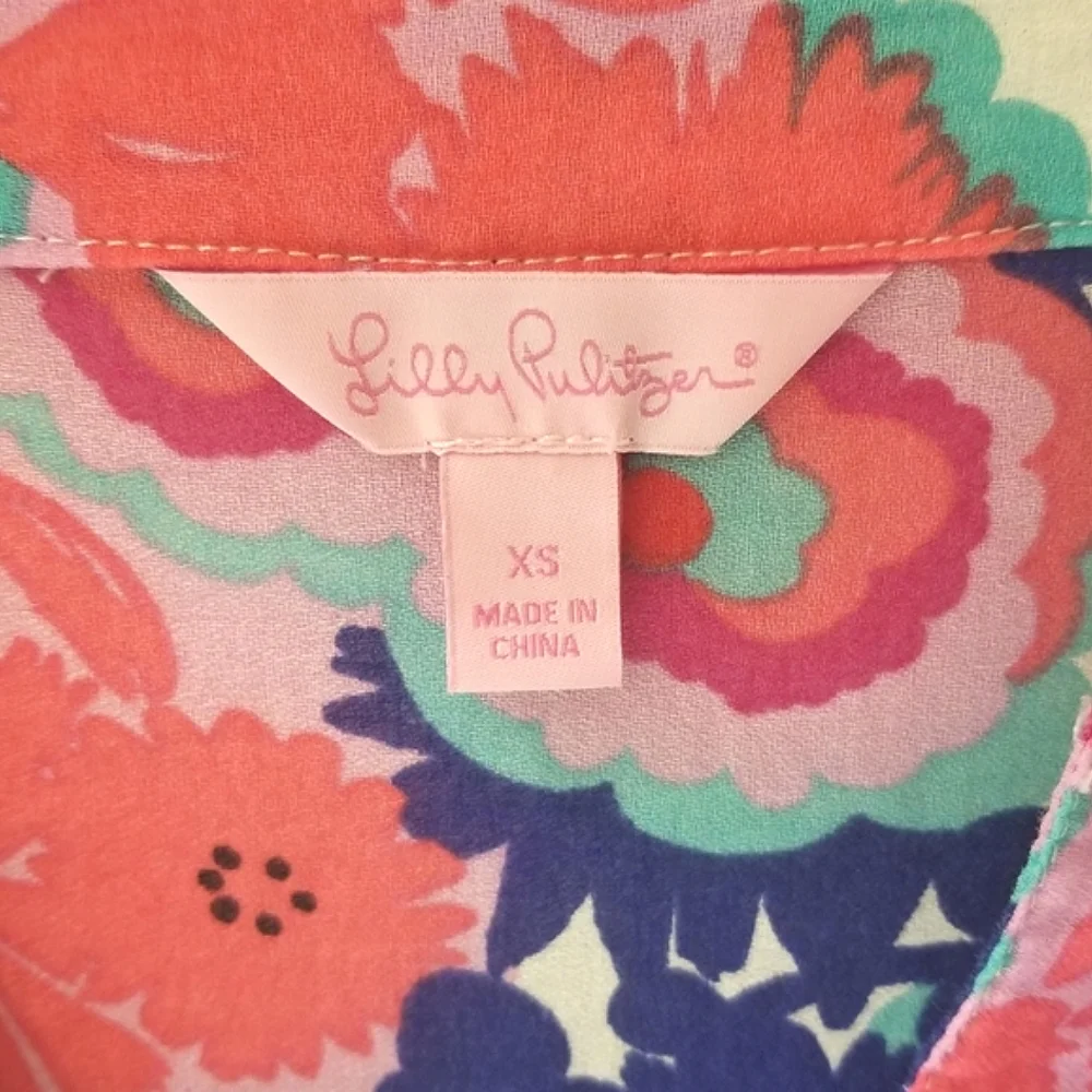 Lilly Pulitzer Lightweight Pink & Blue Floral Tunic Top Sz XS-S - Picture 5 of 11
